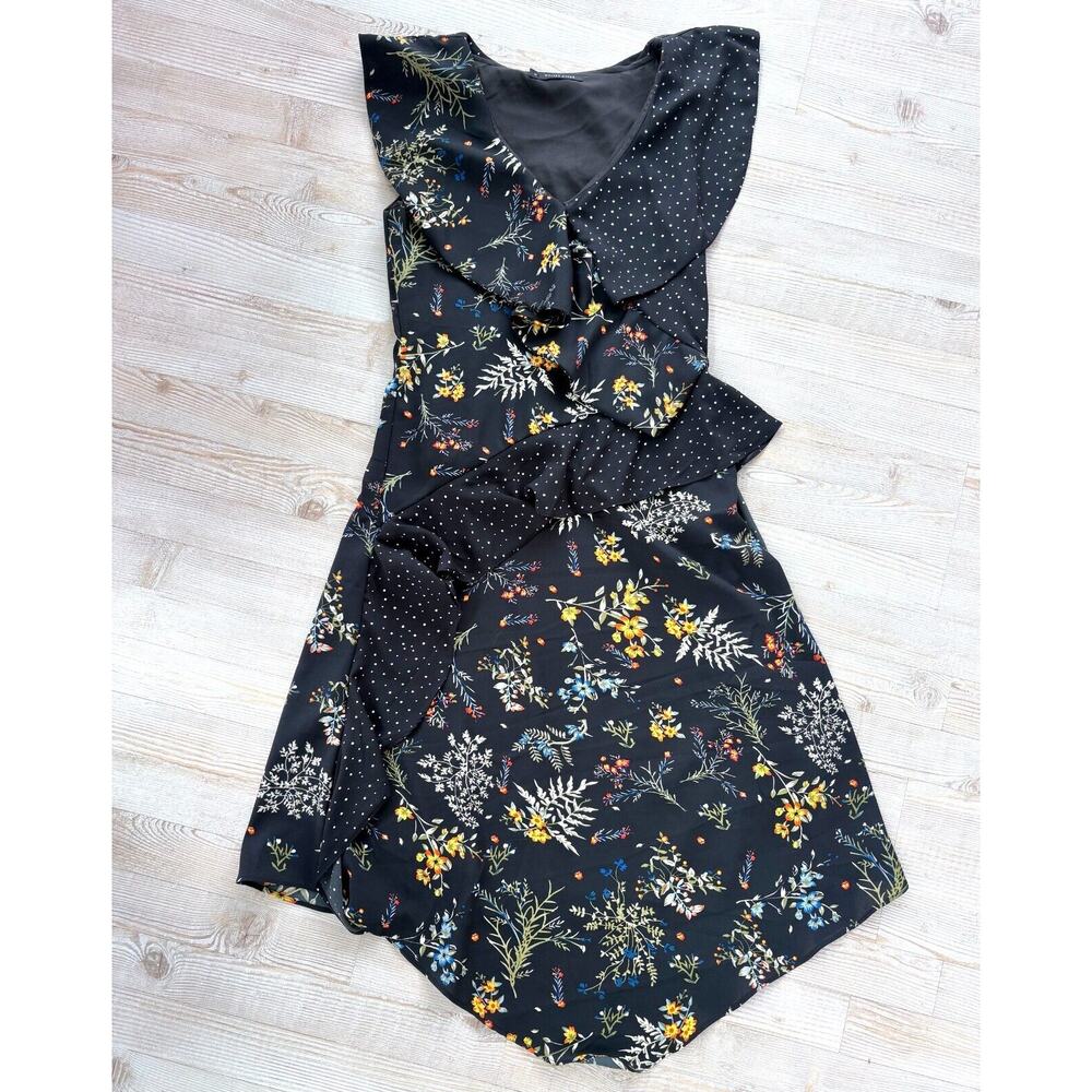 Walter Baker Emi Ruffle Floral Midi Dress‎ | Black Size 2